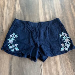 Loft navy shorts with floral embroidery